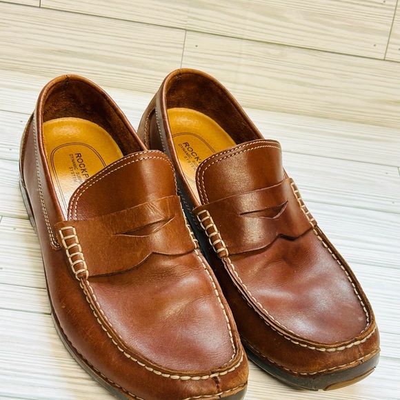 Men’s Rockport Slip On Penny Loafer Brown Leather Junction Point Shoes 11 M NH - Picture 3 of 12